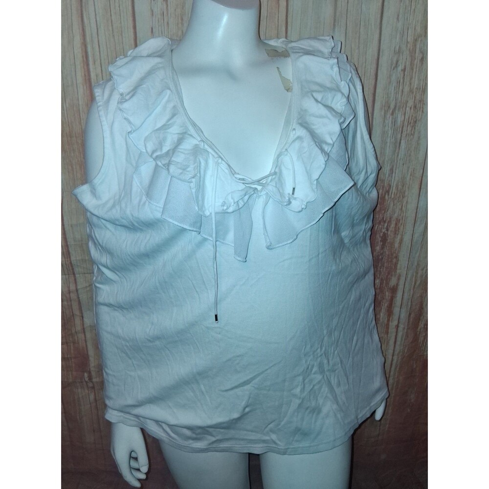 Chaps White Sleeveless Ruffle V-neck Blouse Sz 2X